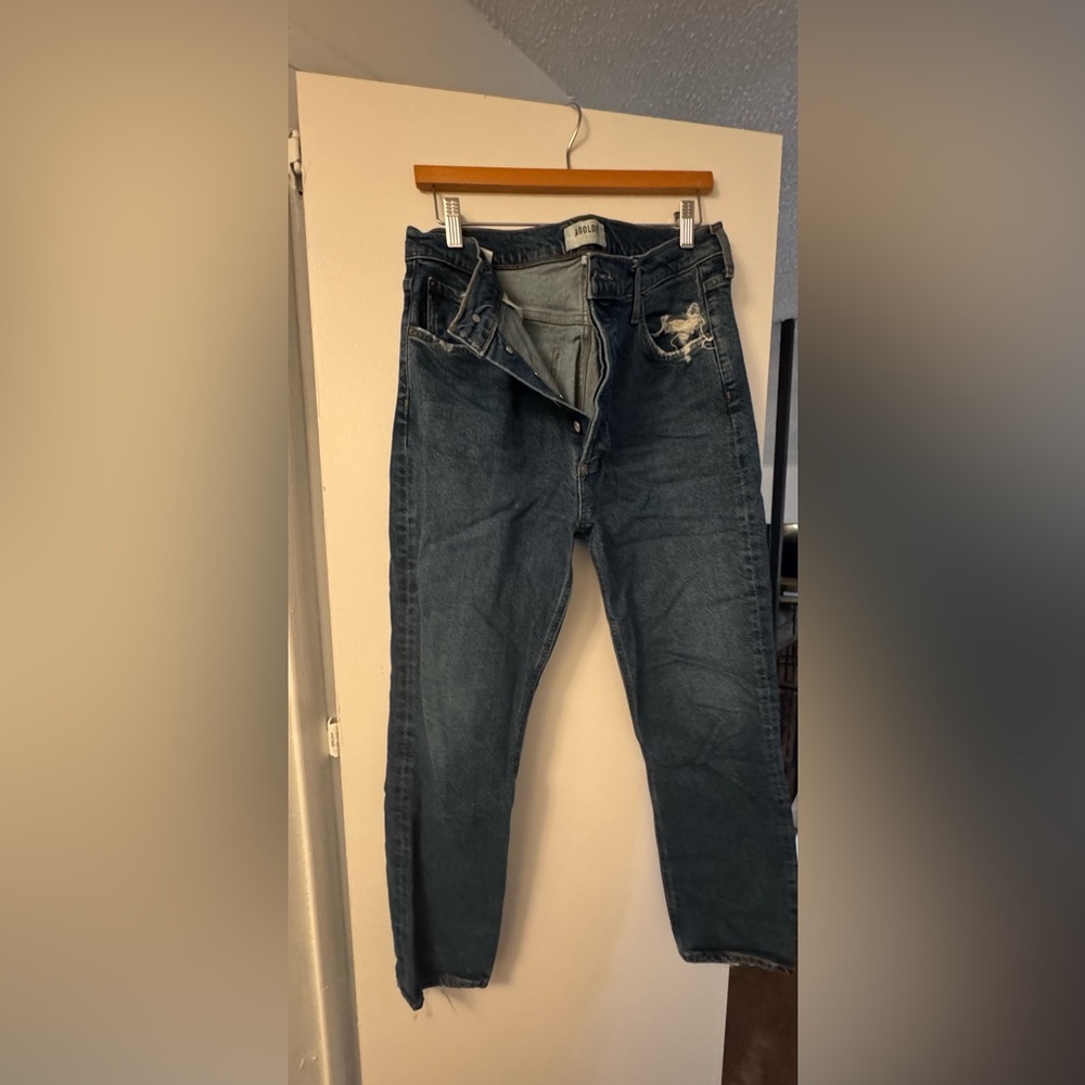 Agolde dark blue slightly distressed straight leg jeans size 31